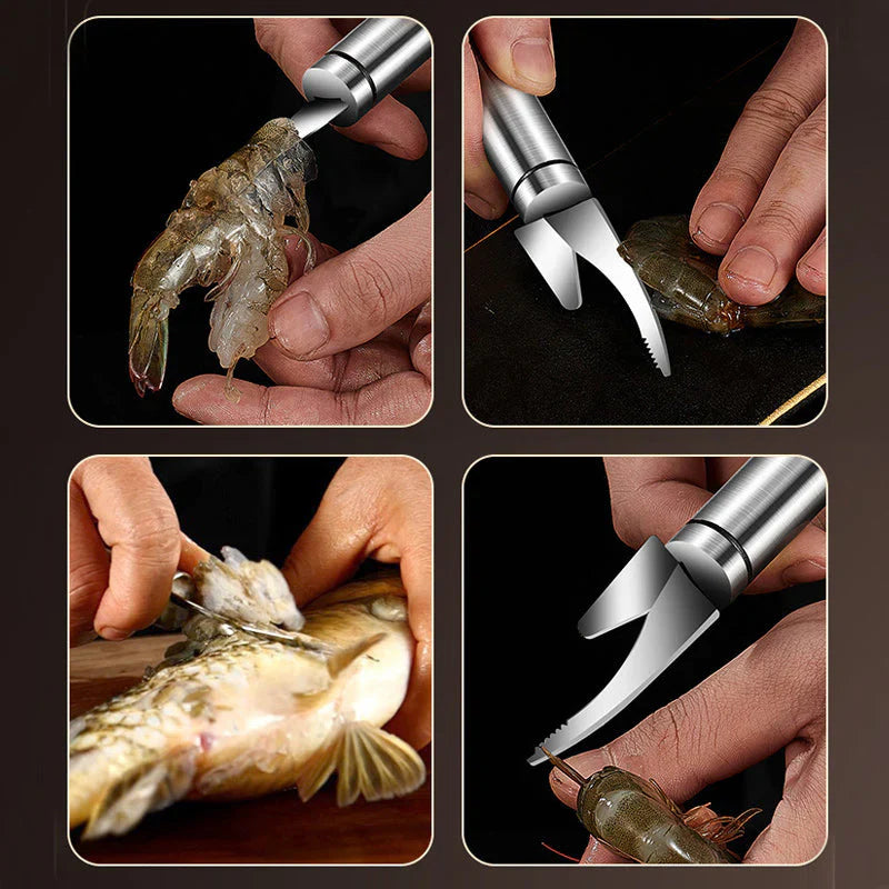 Couteau 5 en 1 pour la Préparation des Crevettes et des Poissons