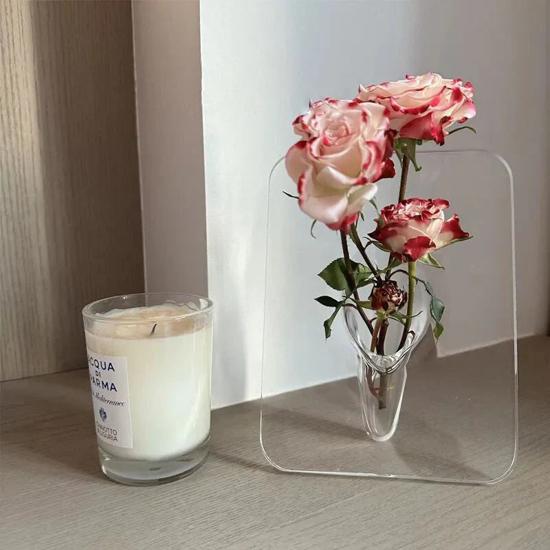 Vase en Acrylique Transparent avec Cadre Photo Intégré