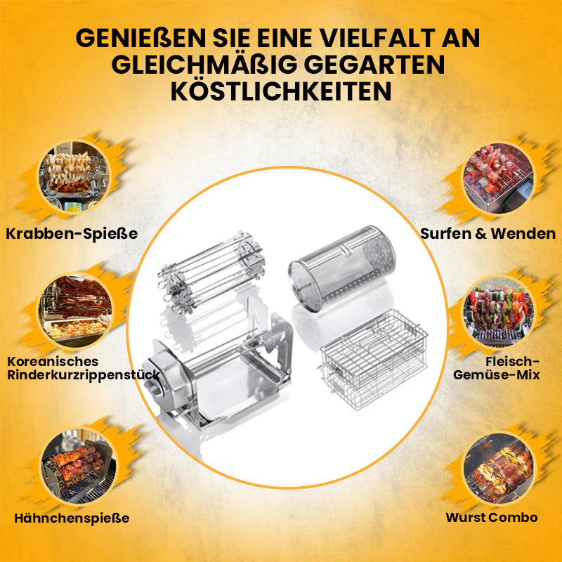 Grilleur en Acier Inoxydable Auto-rotatif pour une Cuisson Uniforme