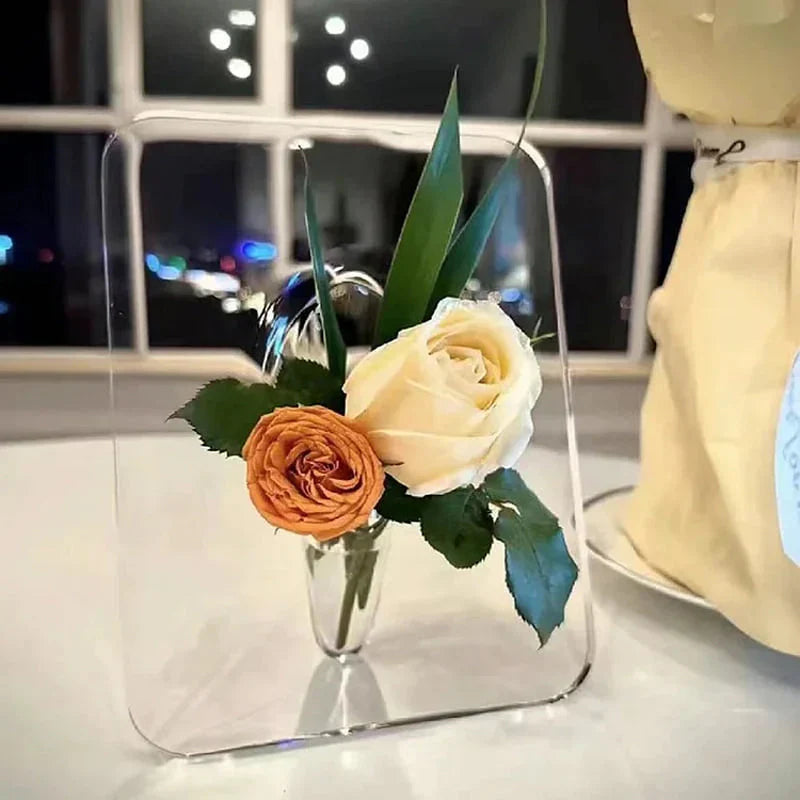Vase en Acrylique Transparent avec Cadre Photo Intégré