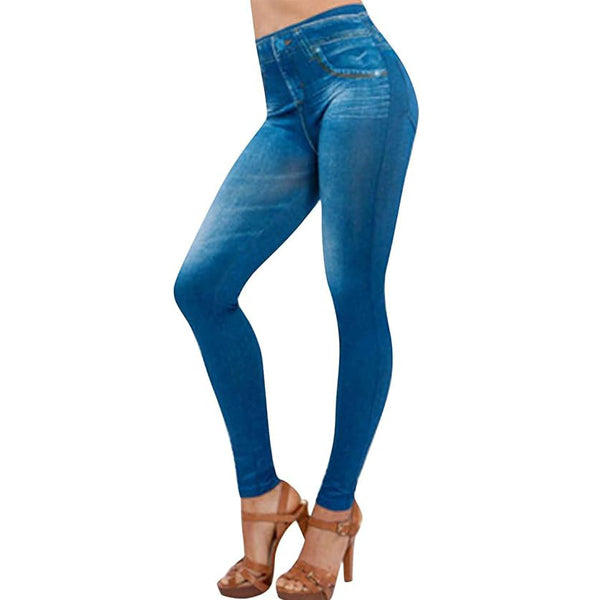 Confortable Legging en Denim avec Taille Haute