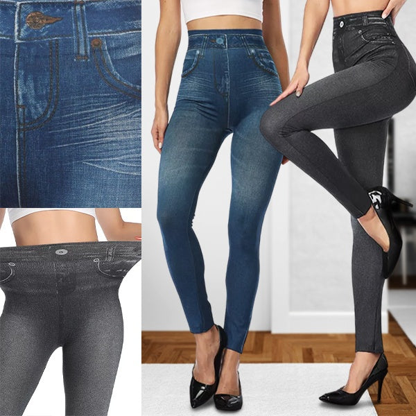 Confortable Legging en Denim avec Taille Haute