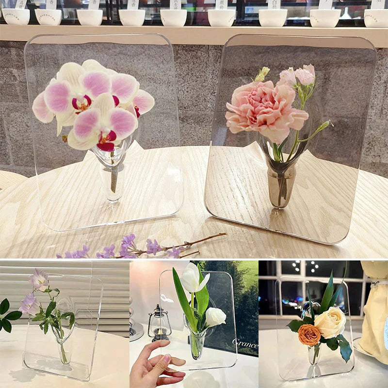 Vase en Acrylique Transparent avec Cadre Photo Intégré