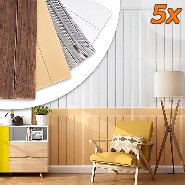Panneaux Décoratifs 3d en Bois Autocollants (5 Pcs)
