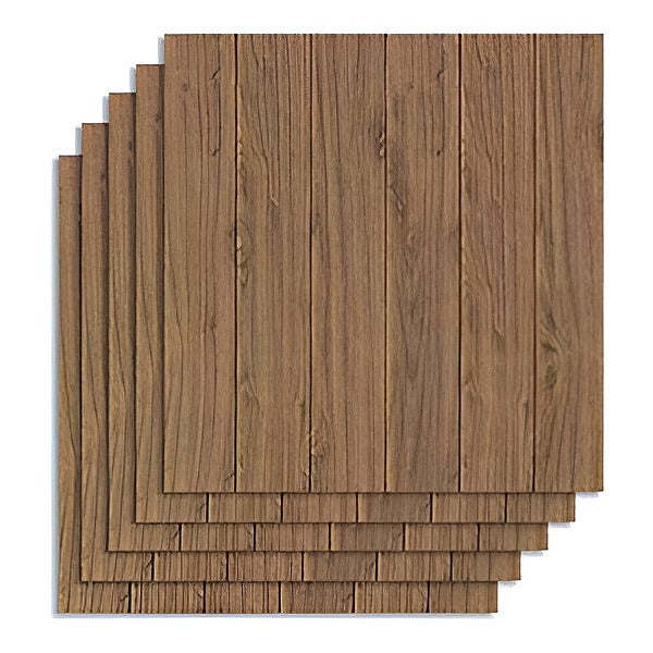 Panneaux Décoratifs 3d en Bois Autocollants (5 Pcs)