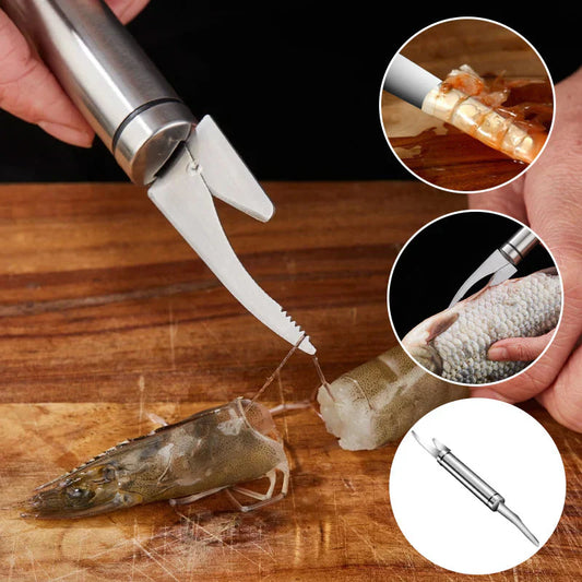 Couteau 5 en 1 pour la Préparation des Crevettes et des Poissons