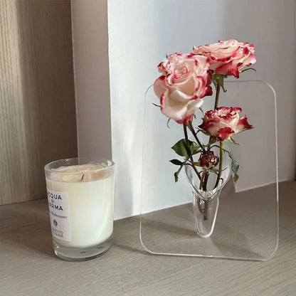 Vase en Acrylique Transparent avec Cadre Photo Intégré