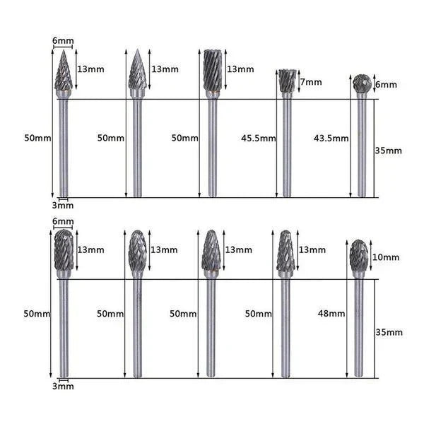 Têtes D' Affûtage Précises en Acier au Tungstène (10 Pcs)