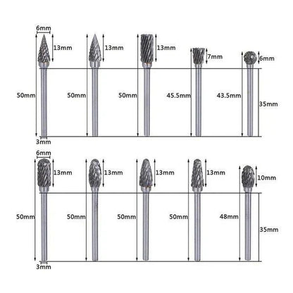 Têtes D' Affûtage Précises en Acier au Tungstène (10 Pcs)
