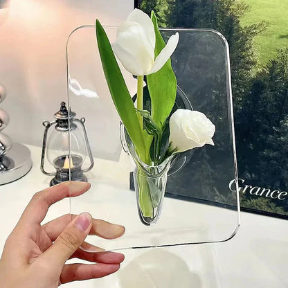 Vase en Acrylique Transparent avec Cadre Photo Intégré