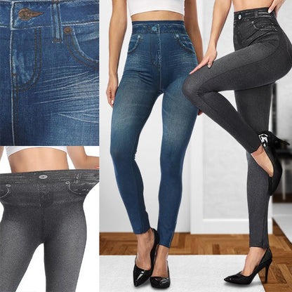 Confortable Legging en Denim avec Taille Haute