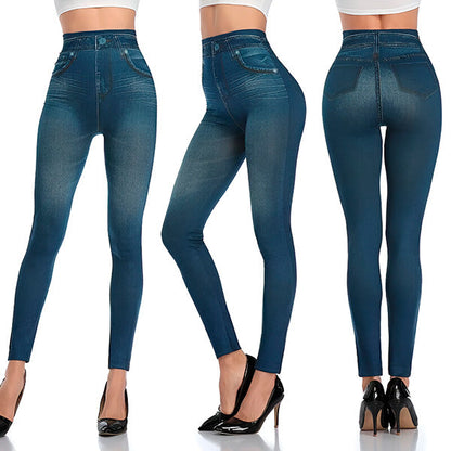 Confortable Legging en Denim avec Taille Haute